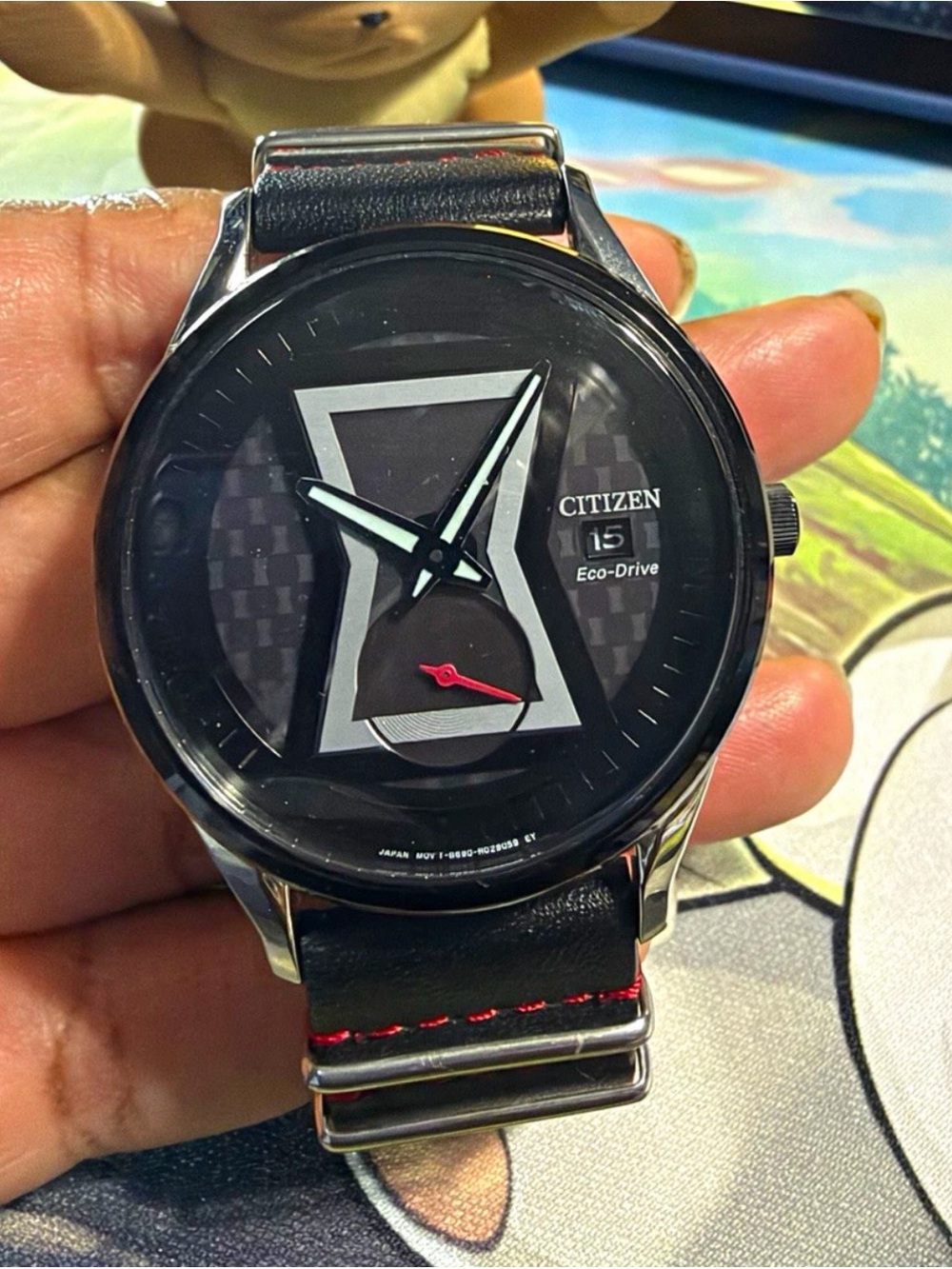 Citizen Marvel Black Widow Eco-Drive Men's Black Dial Leather Strap Watch